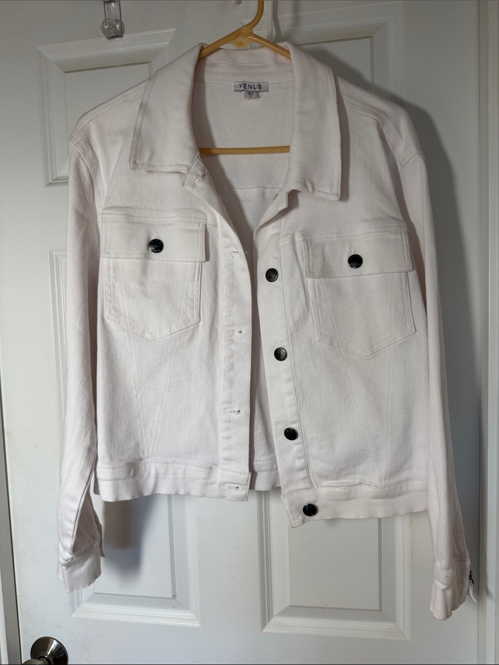 VENUS Pale Pink Denim Jacket with Dark Buttons